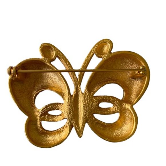 Vintage Matte Gold Tone Butterfly Brooch Dimensional Figural Fashion Pin Unisex - Picture 4 of 6